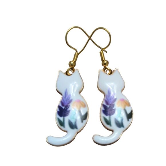 Cat Floral Design Earrings  - Picture 1 of 7